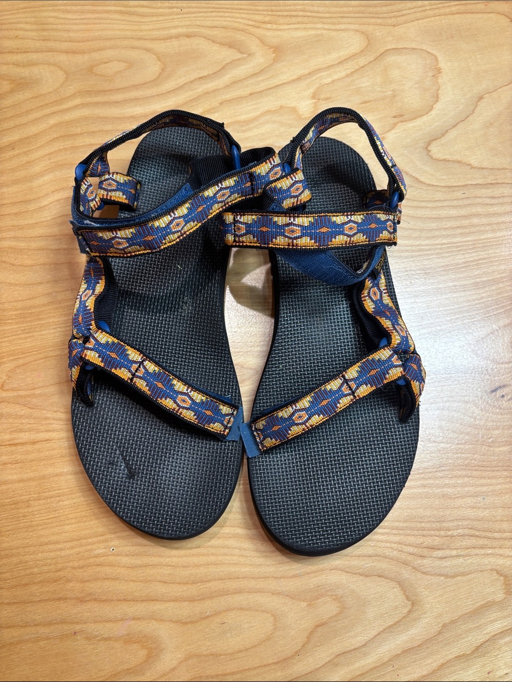 Teva Women's Navy Blue and Orange Patterned Sport Sandals